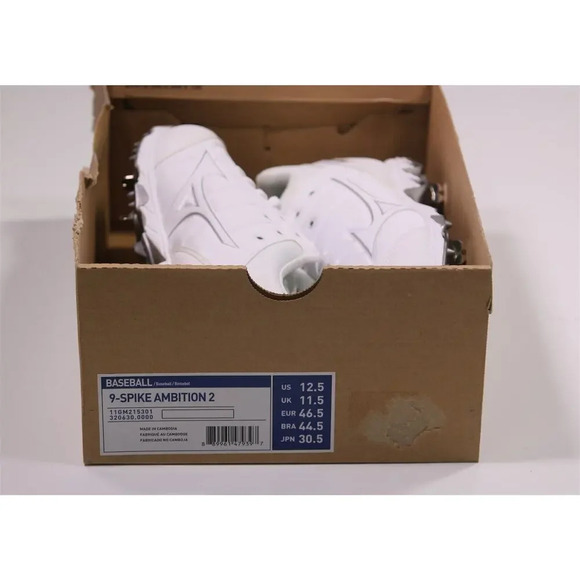 Mizuno 9-Spike Ambition 2 All White Baseball Cleats 12.5 New! - Picture 10 of 14